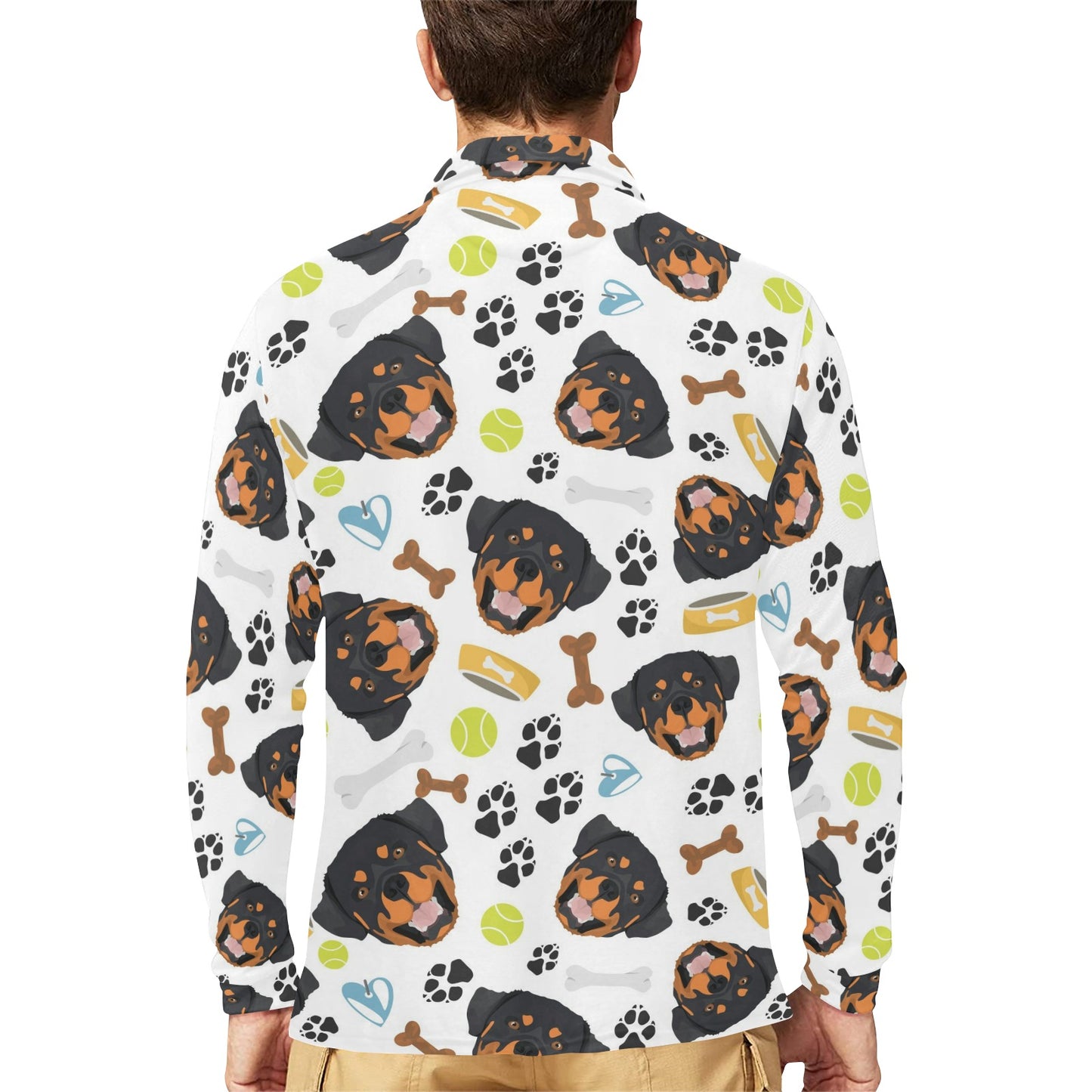 Rottweiler Pattern Print Design A04 Long Sleeve Polo Shirt For Men's