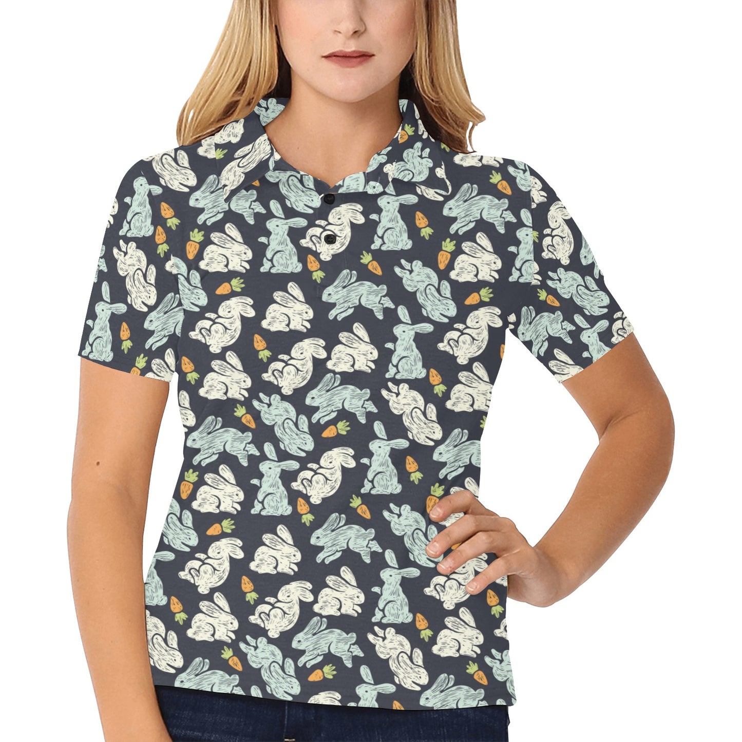 Bunny Pattern Print Design 04 Women's Polo Shirt