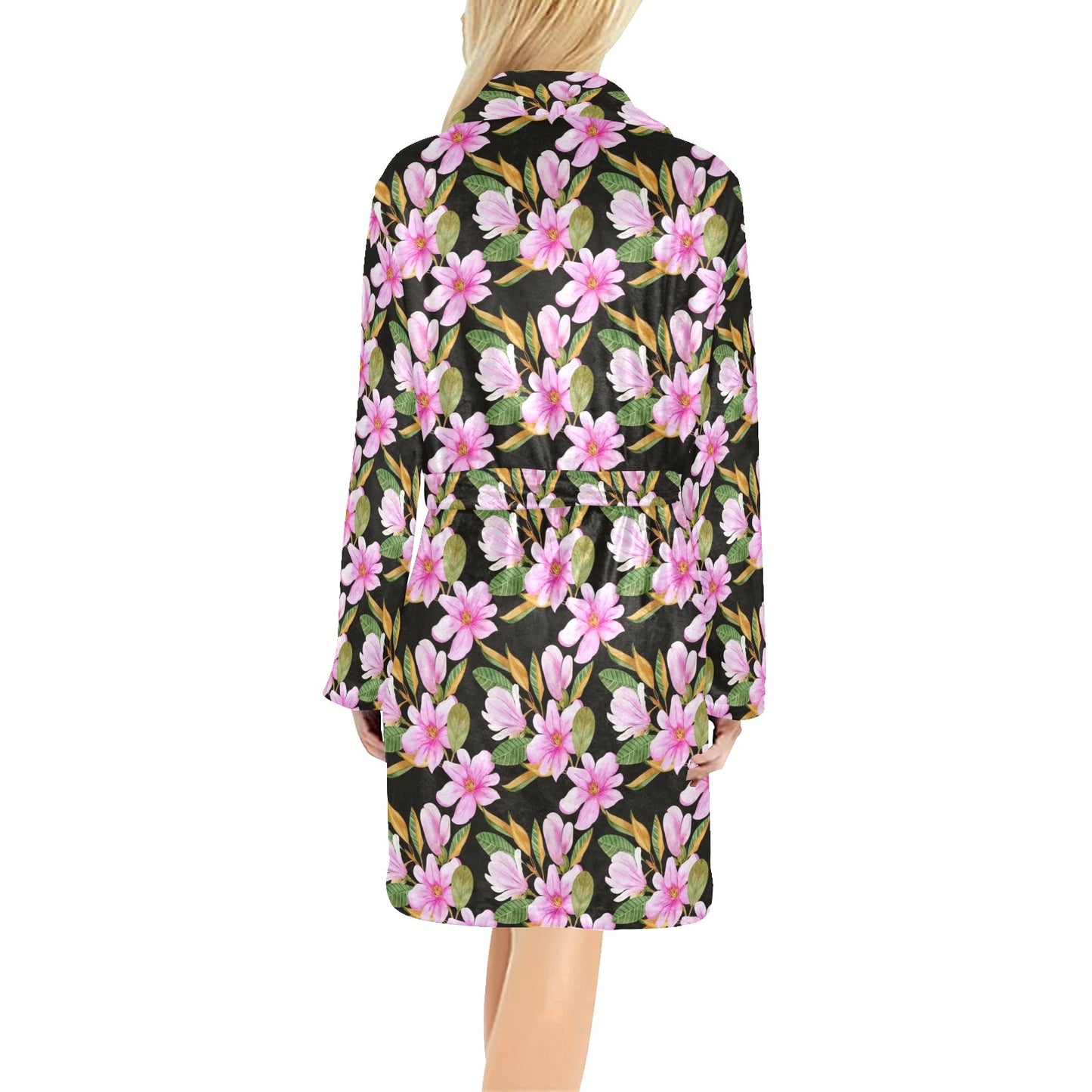 Magnolia Pattern Print Design MAG08 Women's Fleece Robe