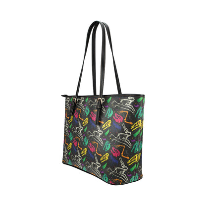Dinosaur Skull Color Print Pattern Leather Tote Bag