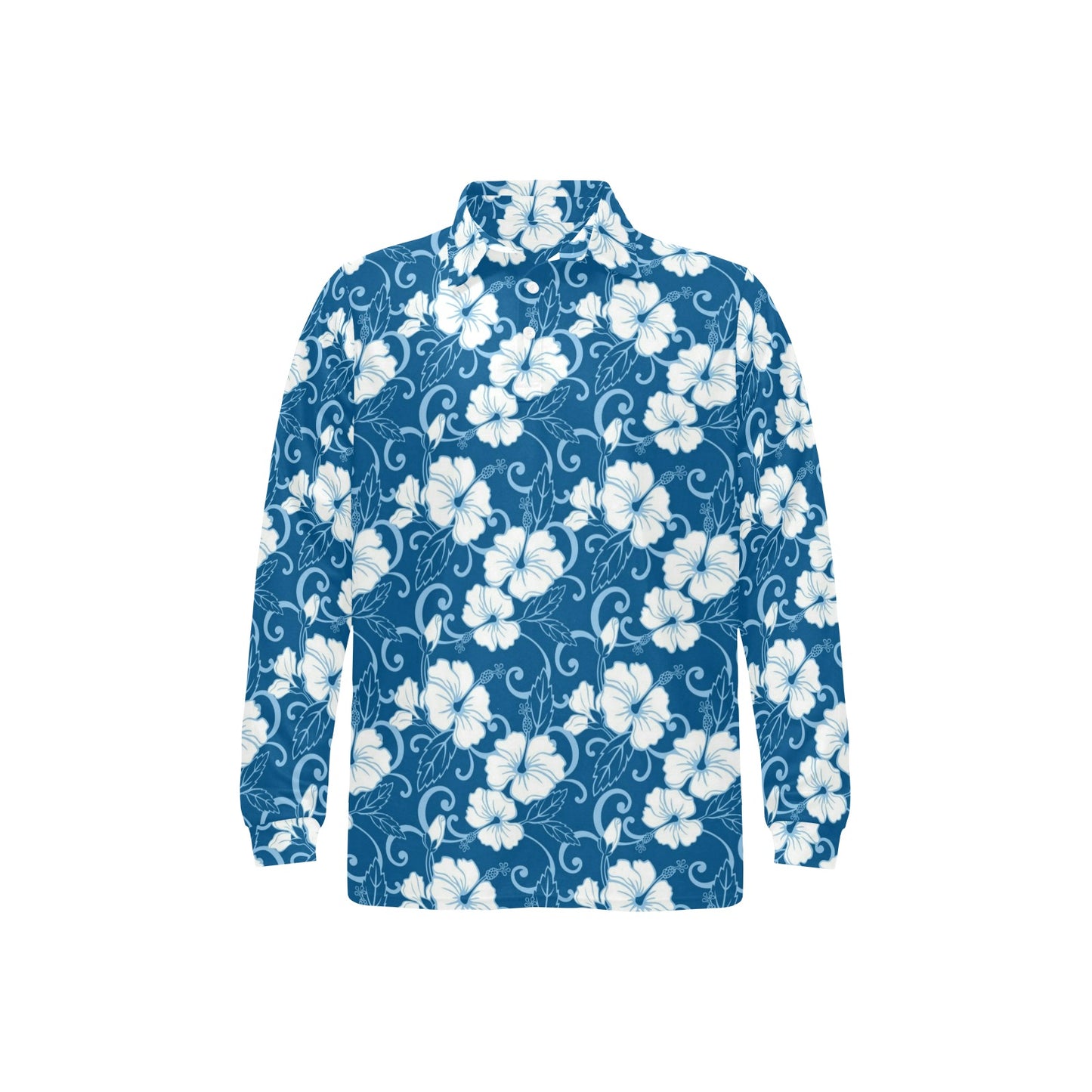 Hibiscus Pattern Print Design HB03 Long Sleeve Polo Shirt For Men's