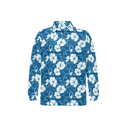 Hibiscus Pattern Print Design HB03 Long Sleeve Polo Shirt For Men's