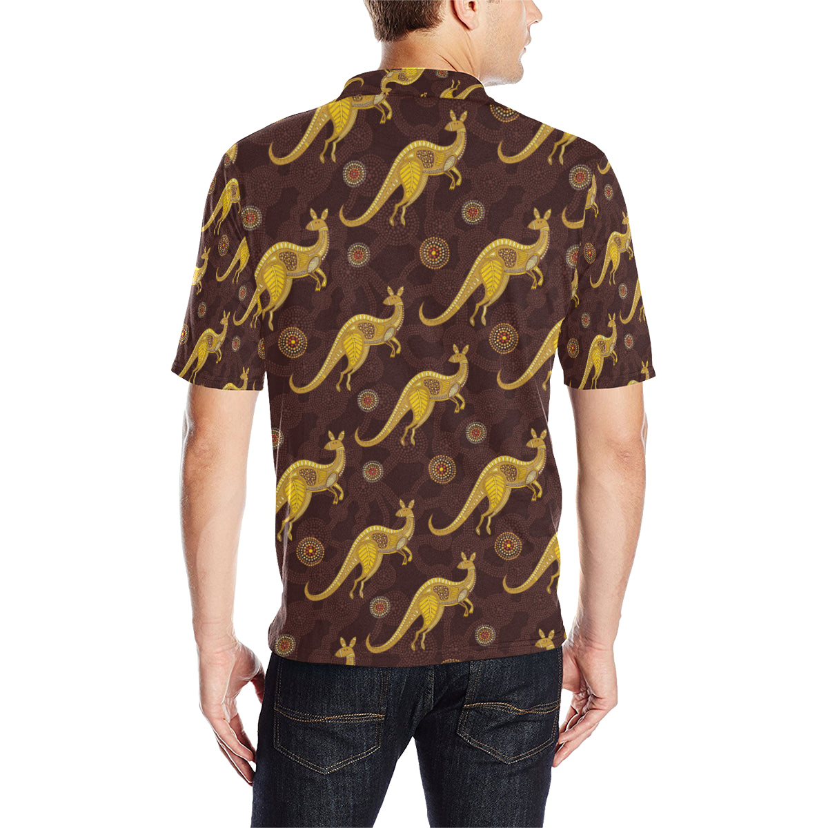Kangaroos Aboriginal Pattern Print Design 08 Men Polo Shirt