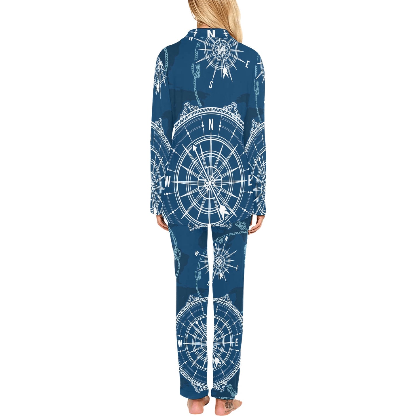 Nautical Compass Print Women's Long Pajama Set