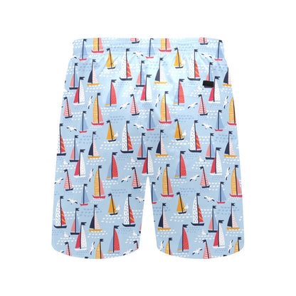 Sailboat Print Design LKS304 Men's Swim Trunks Beach Shorts