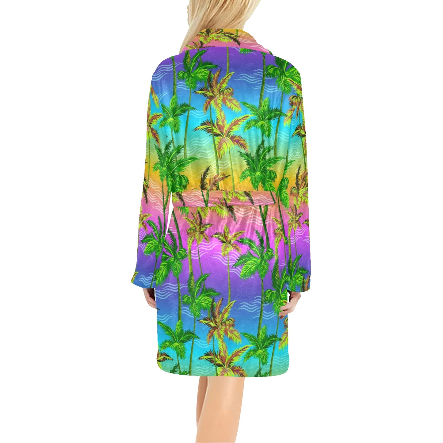 Palm Tree Rainbow Pattern Women's Fleece Robe
