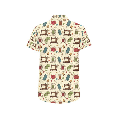 Sewing Equipment Print Design LKS303 Men Short Sleeve Button Up Shirt