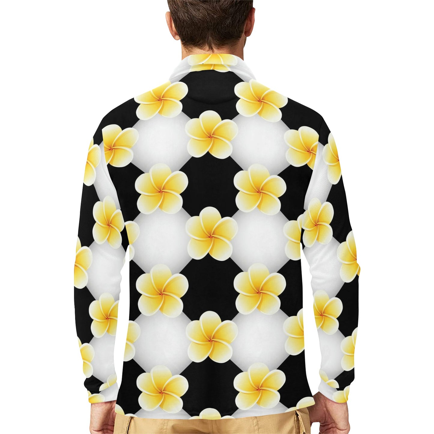 Plumeria Pattern Print Design A04 Long Sleeve Polo Shirt For Men's