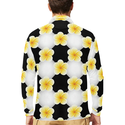 Plumeria Pattern Print Design A04 Long Sleeve Polo Shirt For Men's