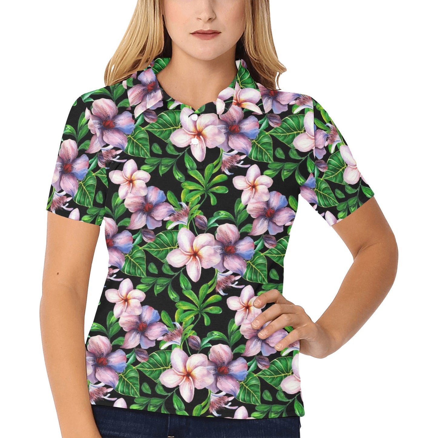 Plumeria Pattern Print Design PM01 Women's Polo Shirt