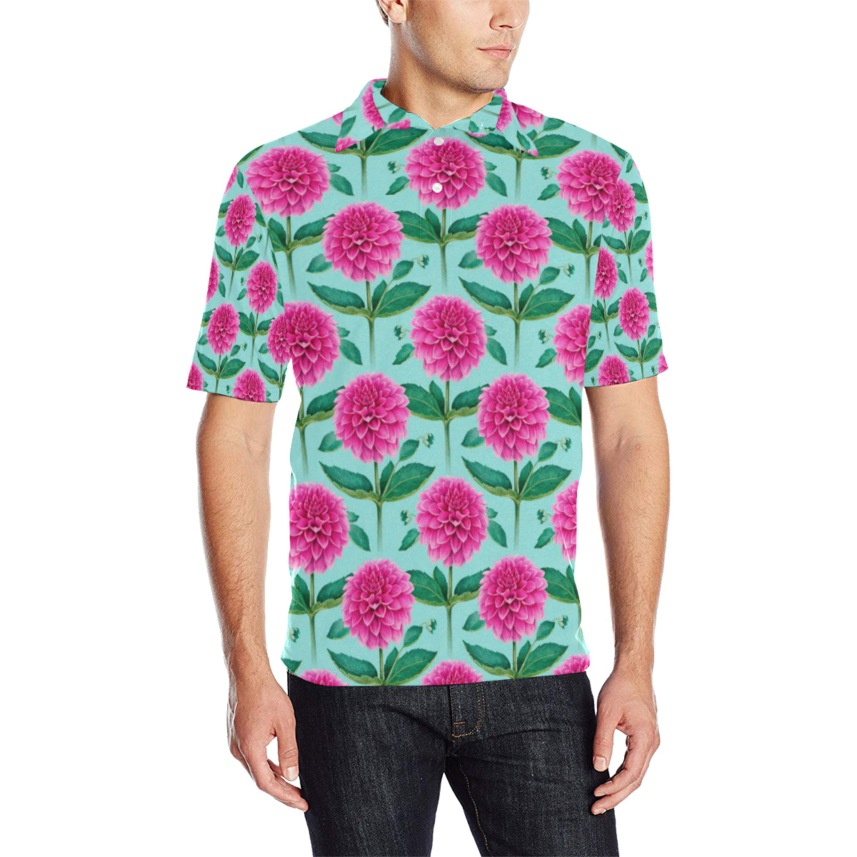 Dahlia Pattern Print Design DH08 Men Polo Shirt