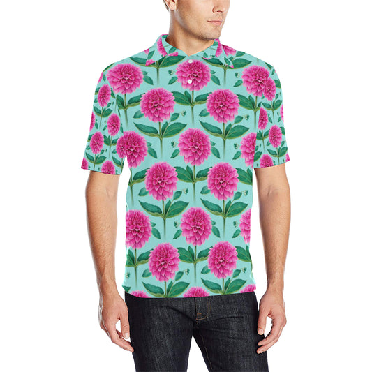 Dahlia Pattern Print Design DH08 Men Polo Shirt