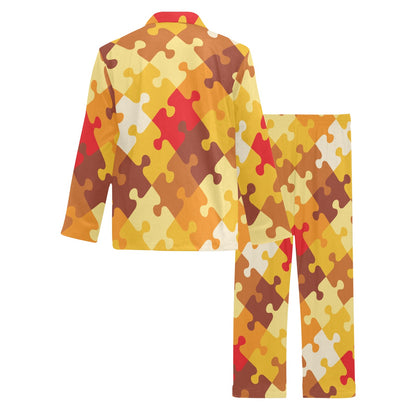 Puzzle Pattern Print Design A01 Men's Long Pajama Set