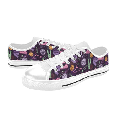 Sewing Equipment Print Design LKS306 Women's White Low Top Shoes