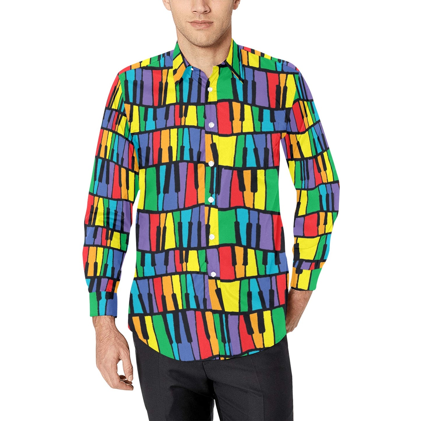 Piano Print Design LKS402 Men's Long Sleeve Dress Shirt