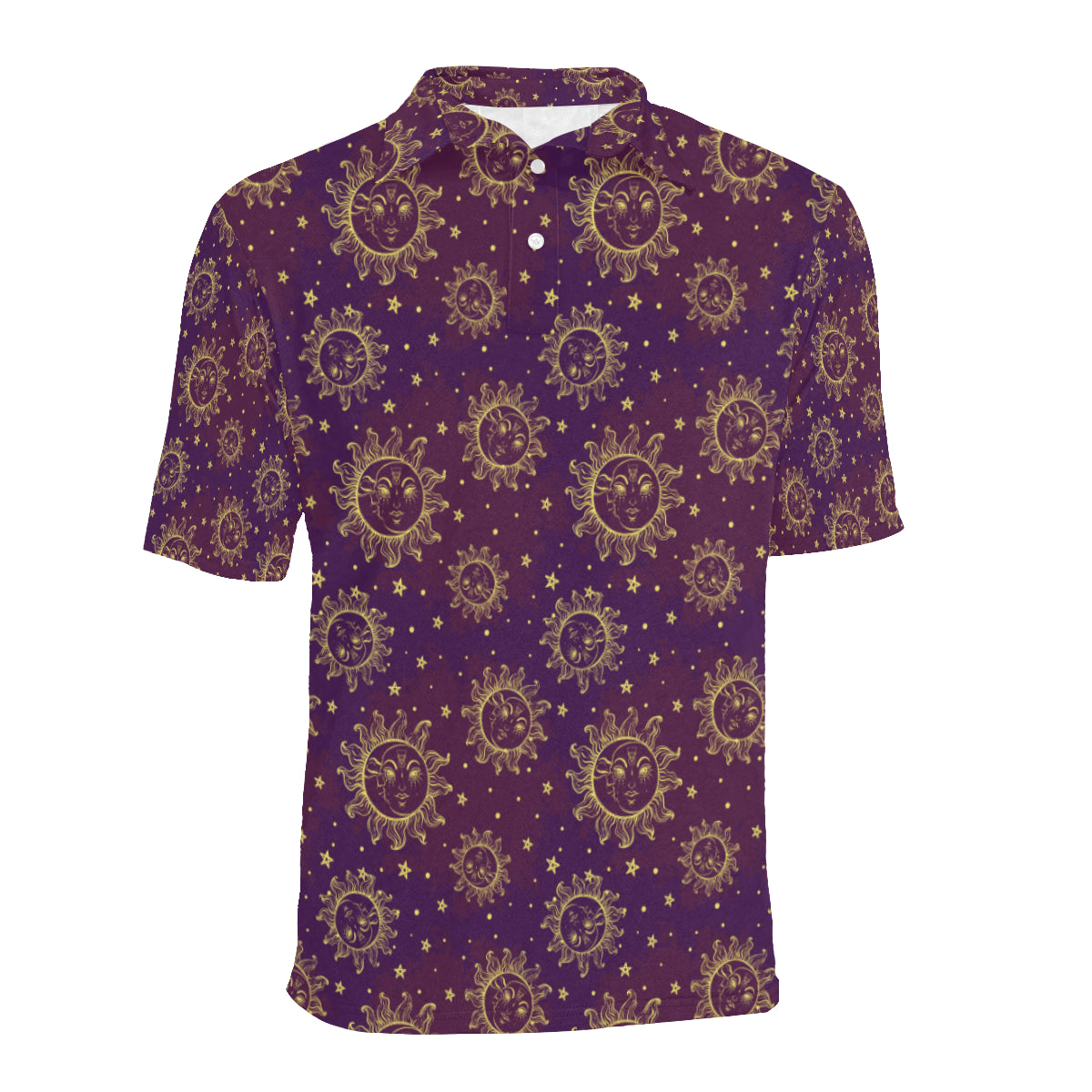 Sun Moon Star Design Themed Print Men Polo Shirt
