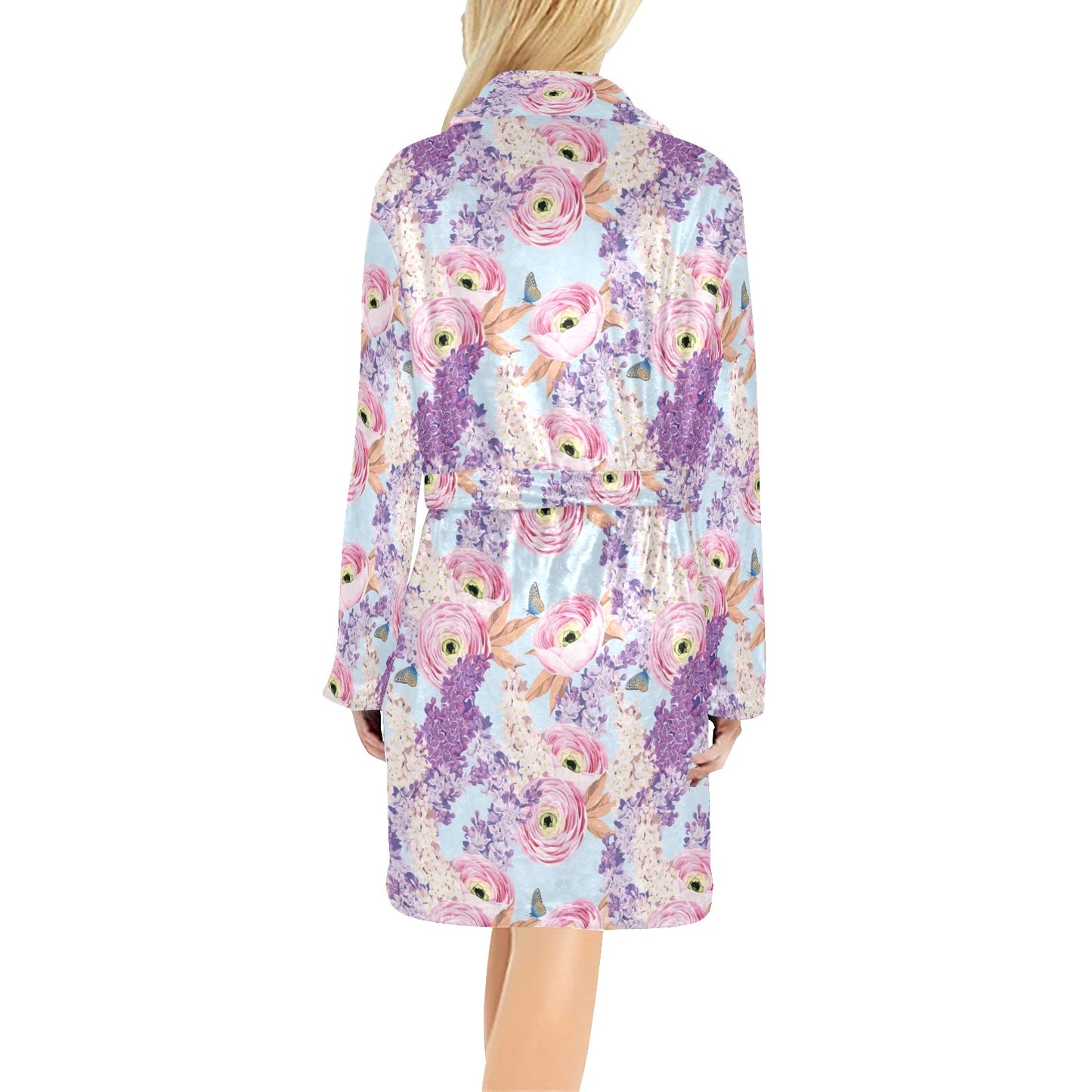 Lilac Pattern Print Design LI03 Women's Fleece Robe