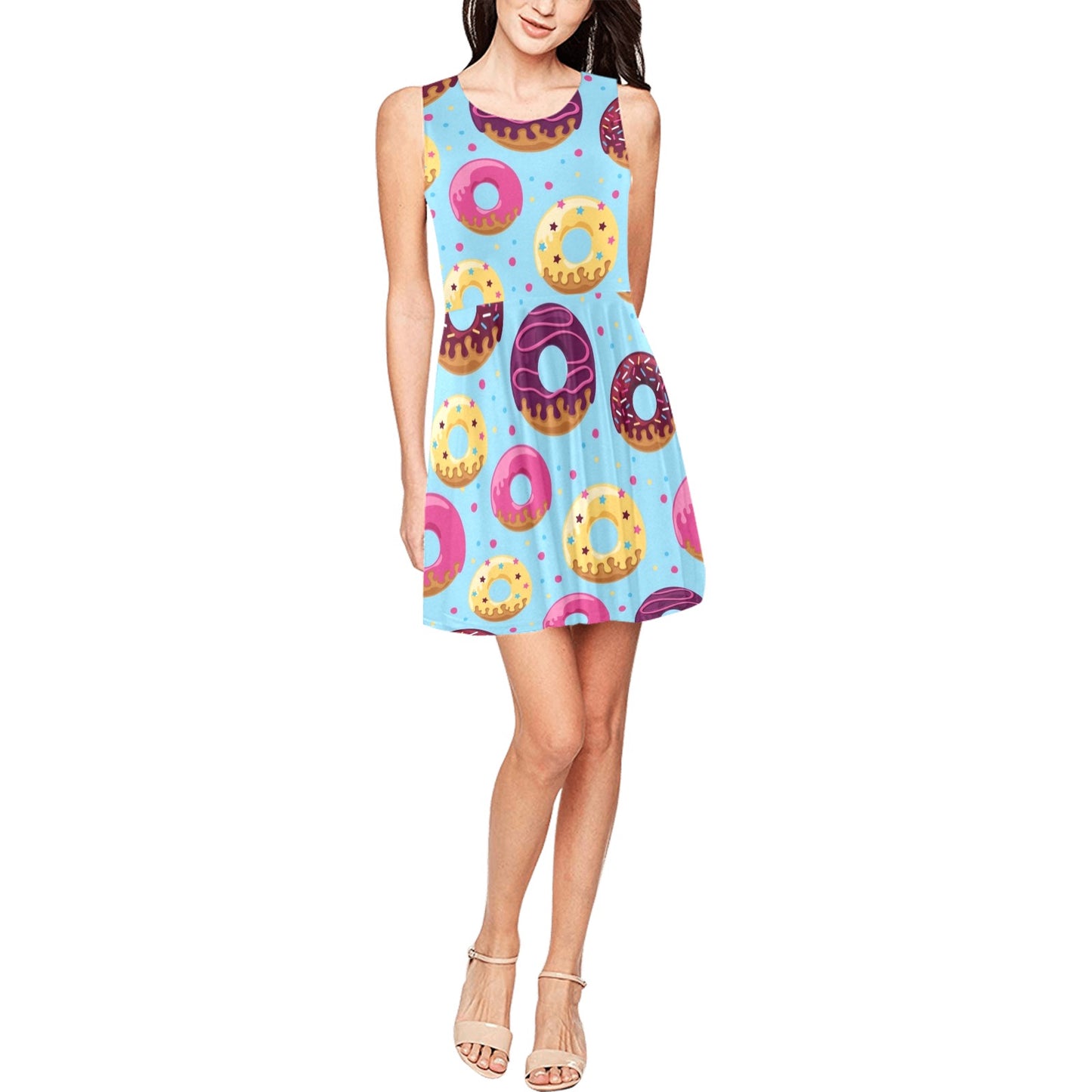 Donut Pattern Print Design DN07 Sleeveless Dress