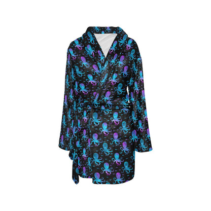 Octopus Blue Design Print Themed Women's Fleece Robe