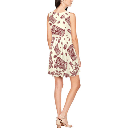 Tiki Tribal Mask Palm Tree Sleeveless Dress