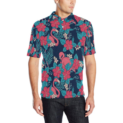Flamingo Red Hibiscus  Pattern Men Polo Shirt