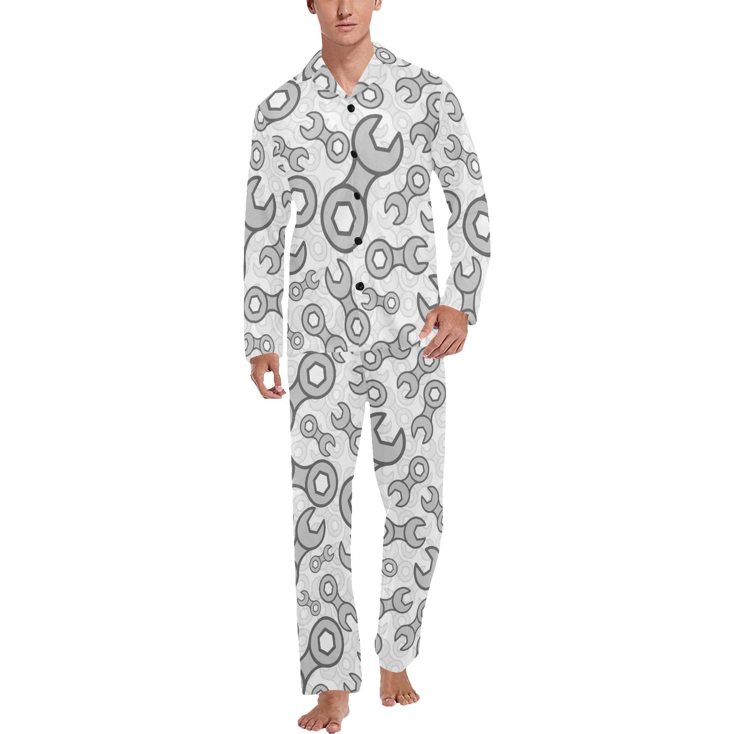 Mechanic Pattern Print Design 05 Men's Long Pajama Set