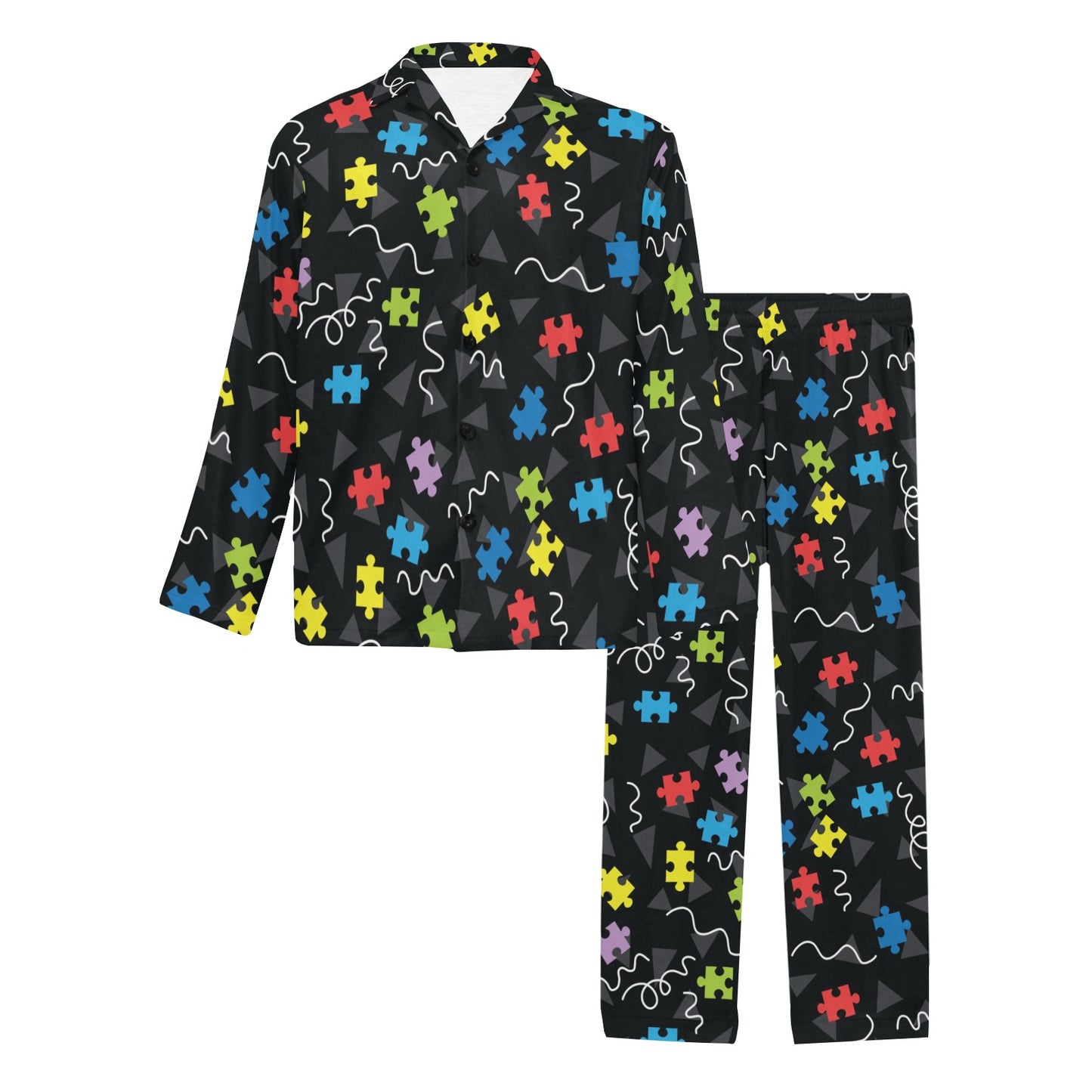 Autism Awareness Pattern Print Design 01 Men's Long Pajama Set