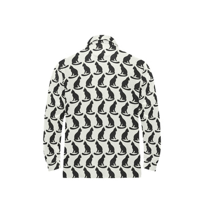 Black Cat Pattern Print Design 02 Long Sleeve Polo Shirt For Men's