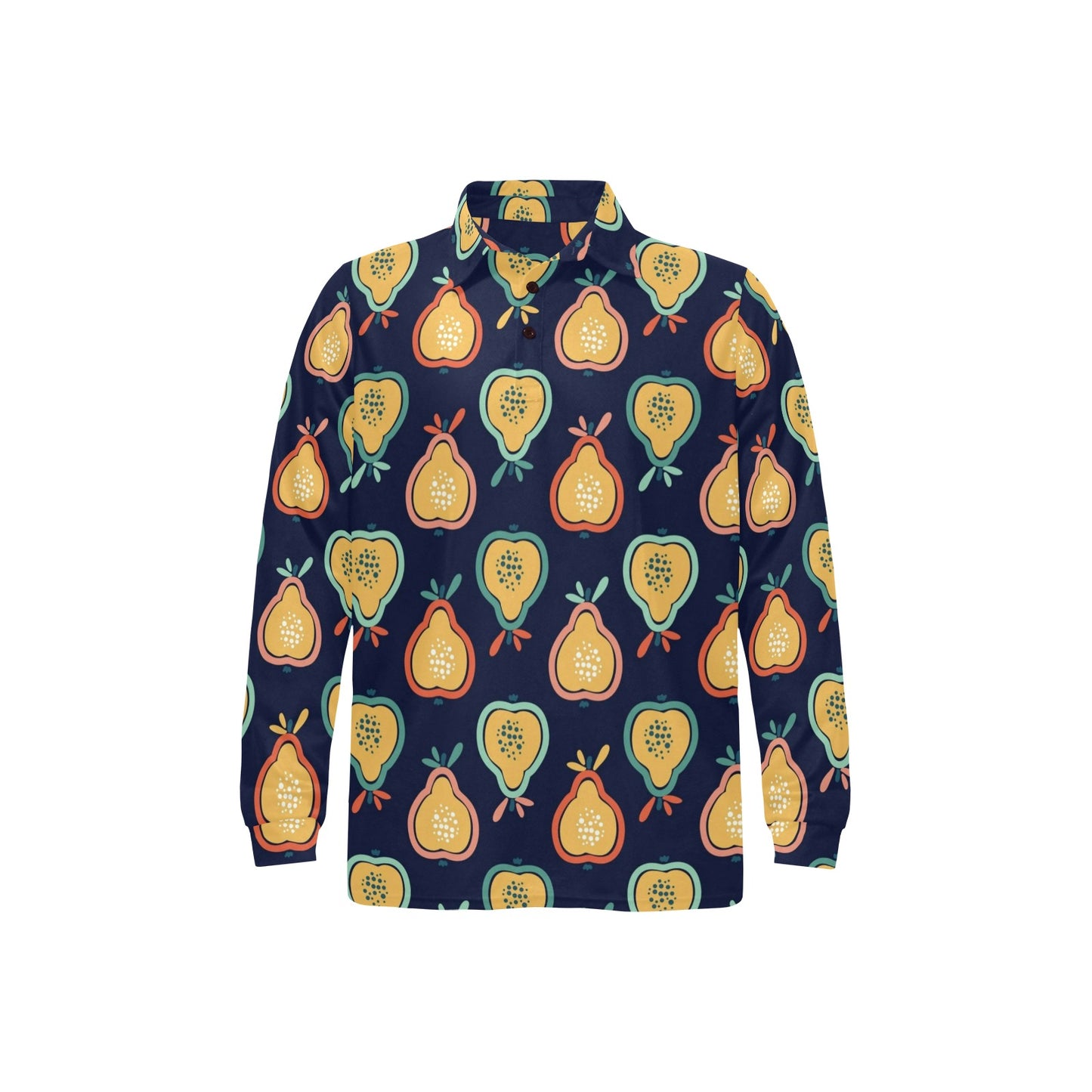 Pear Pattern Print Design PE03 Long Sleeve Polo Shirt For Men's