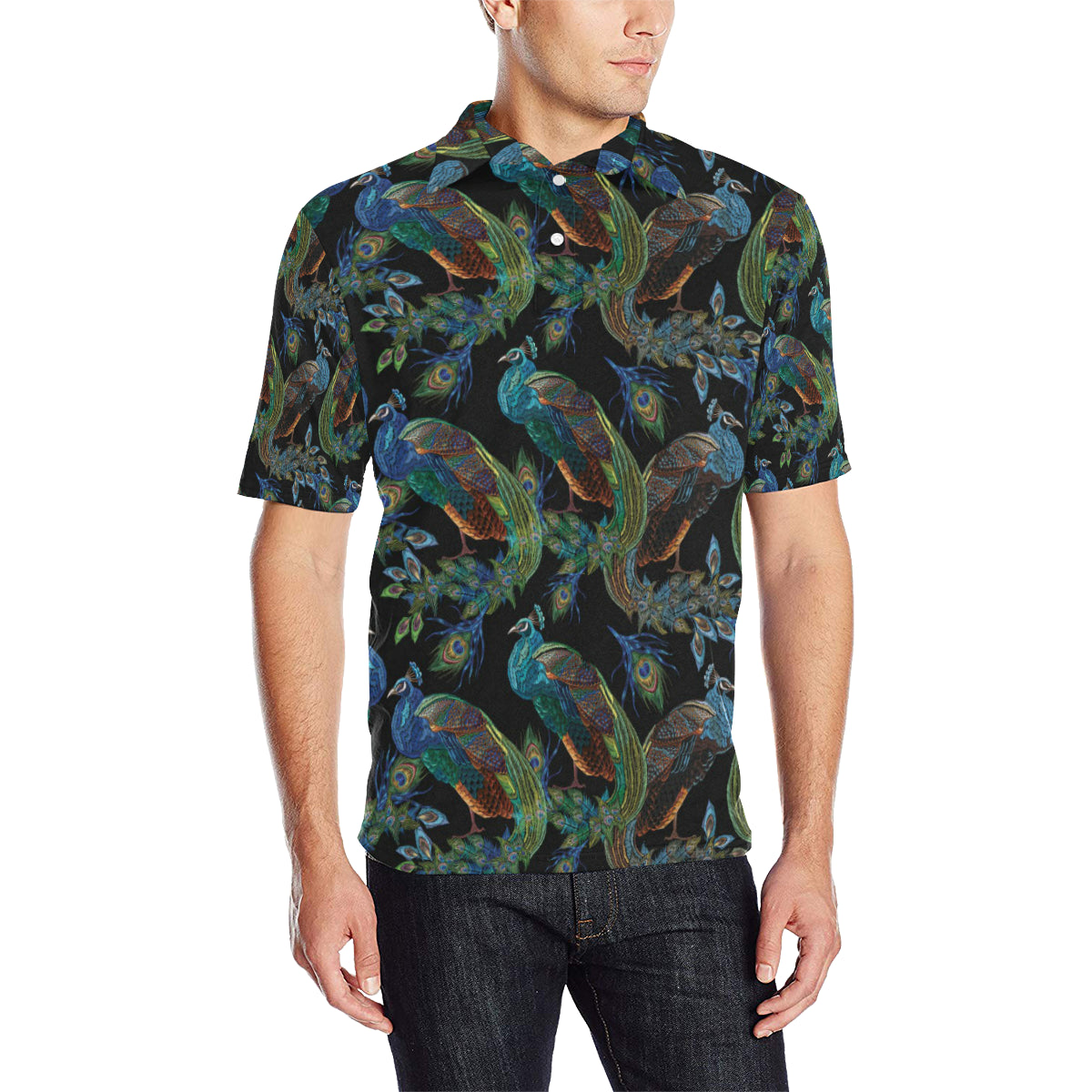 Peacock Pattern Print Design A04 Men Polo Shirt
