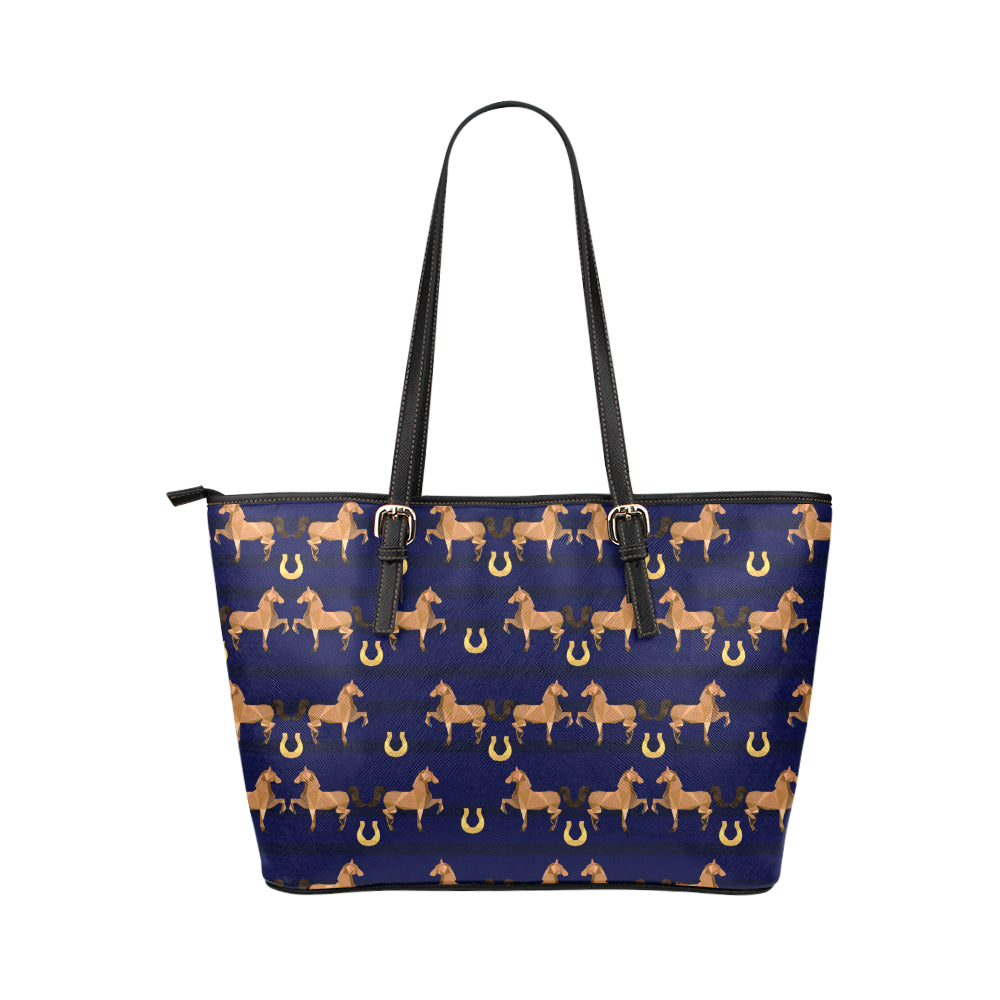 Horse Luxury Themed Pattern Print Leather Tote Bag