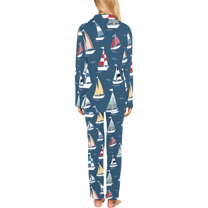 Sailing Ships Pattern Print Design A04 Women's Long Pajama Set
