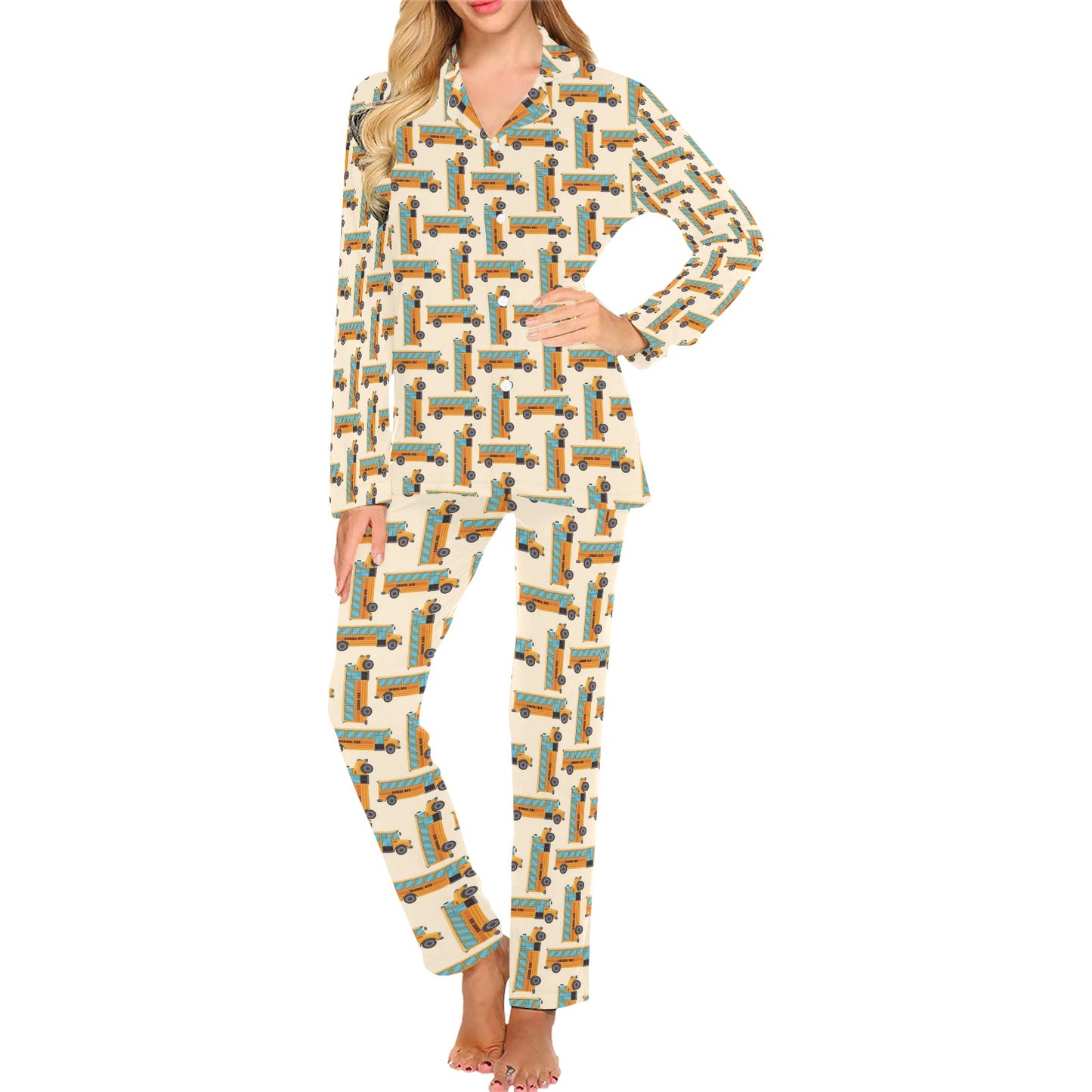 School Bus Print Design LKS305 Women's Long Pajama Set