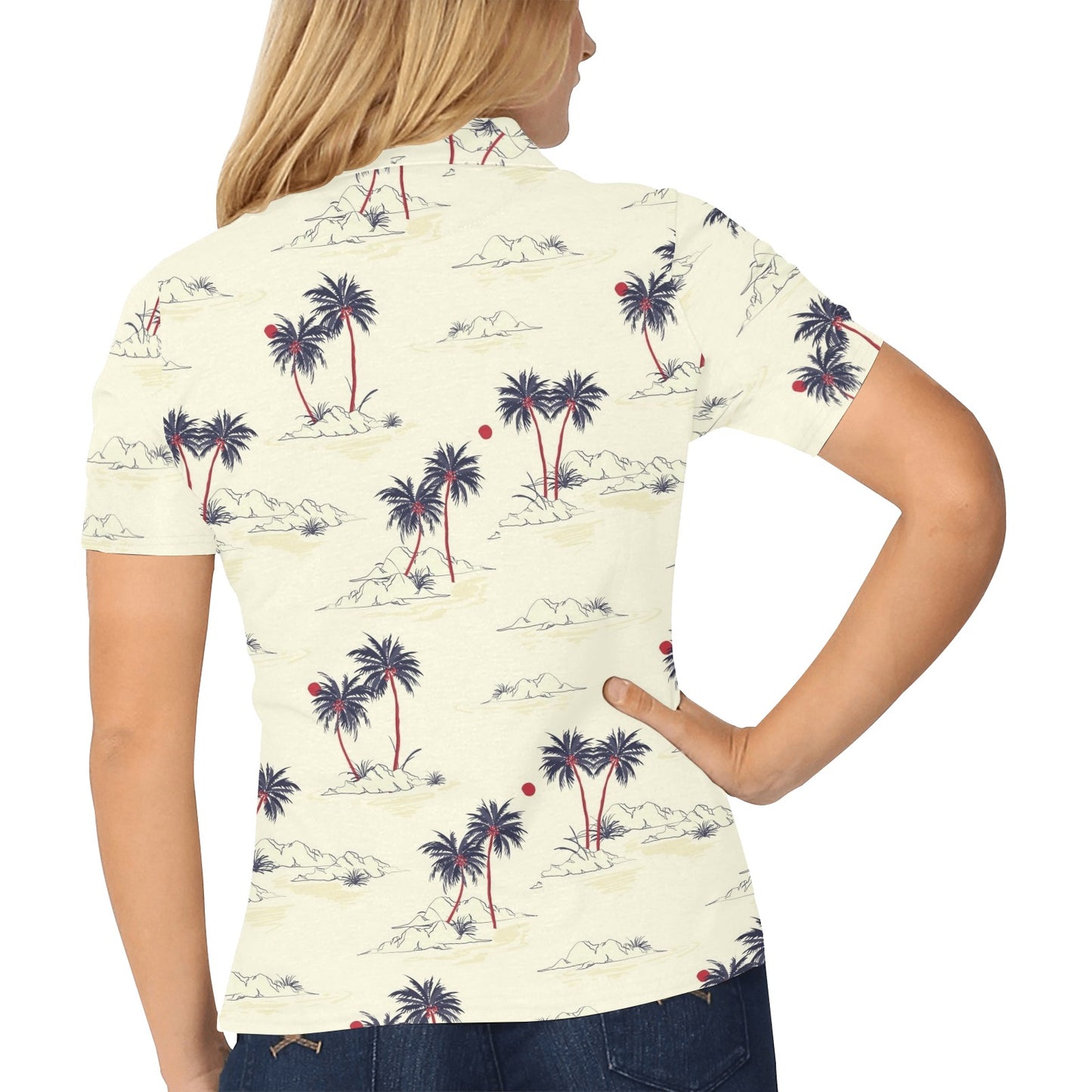 Palm Tree Pattern Print Design PT08 Women's Polo Shirt