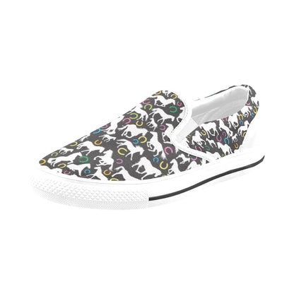 Horse Hoof Colorful Print Design LKS301 White Slip Ons Canvas Women's Shoes