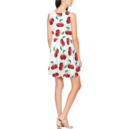 Cherry Pattern Print Design 01 Sleeveless Dress