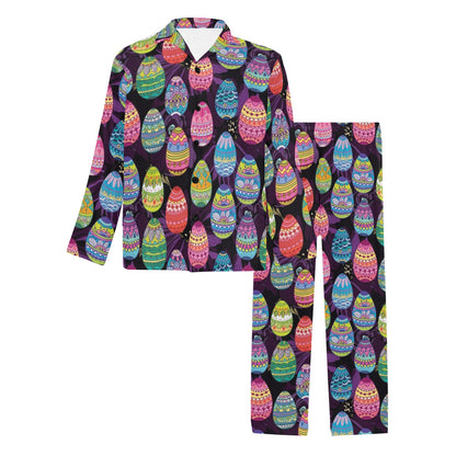 Easter Eggs Pattern Print Design RB08 Men's Long Pajama Set