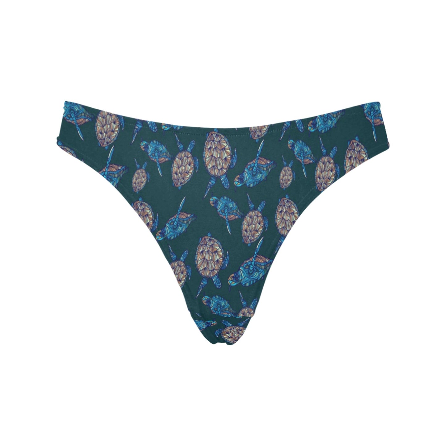 Sea Turtle Hand Drawn Blue Print Women's Thongs
