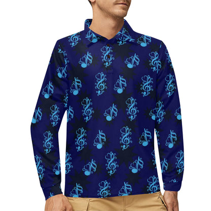Music note Pattern Print Design A04 Long Sleeve Polo Shirt For Men's