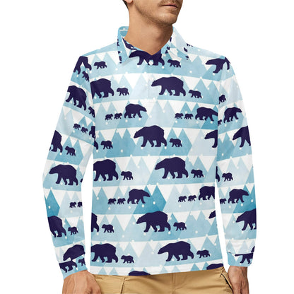 Bear Pattern Print Design BE01 Long Sleeve Polo Shirt For Men's