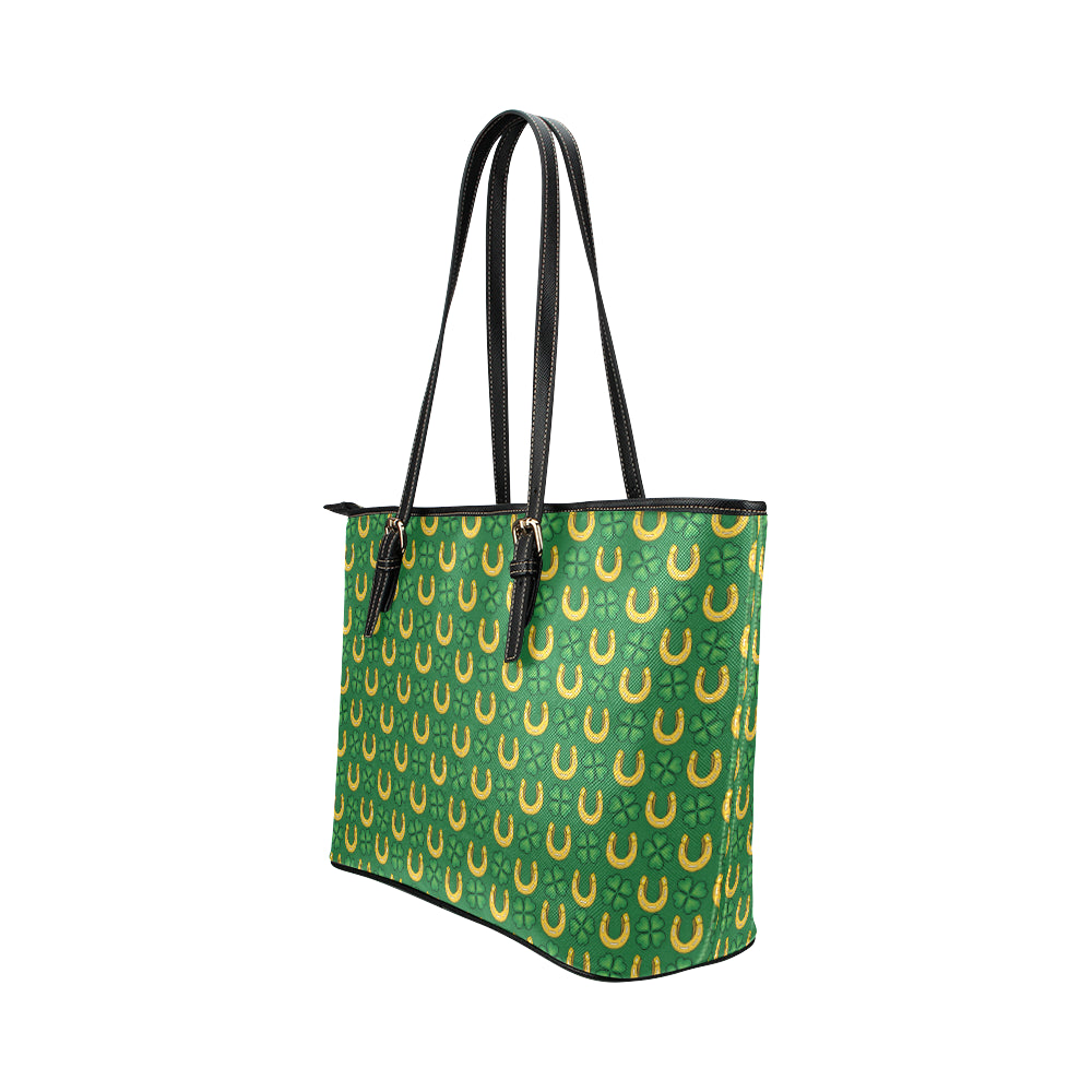 Shamrock Horseshoes Print Pattern Leather Tote Bag