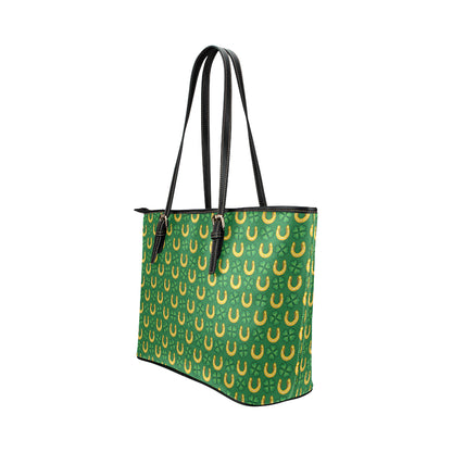 Shamrock Horseshoes Print Pattern Leather Tote Bag