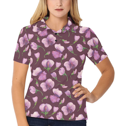 Peony Pattern Print Design PE010 Women's Polo Shirt