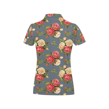 Rose Pattern Print Design RO017 Women's Polo Shirt