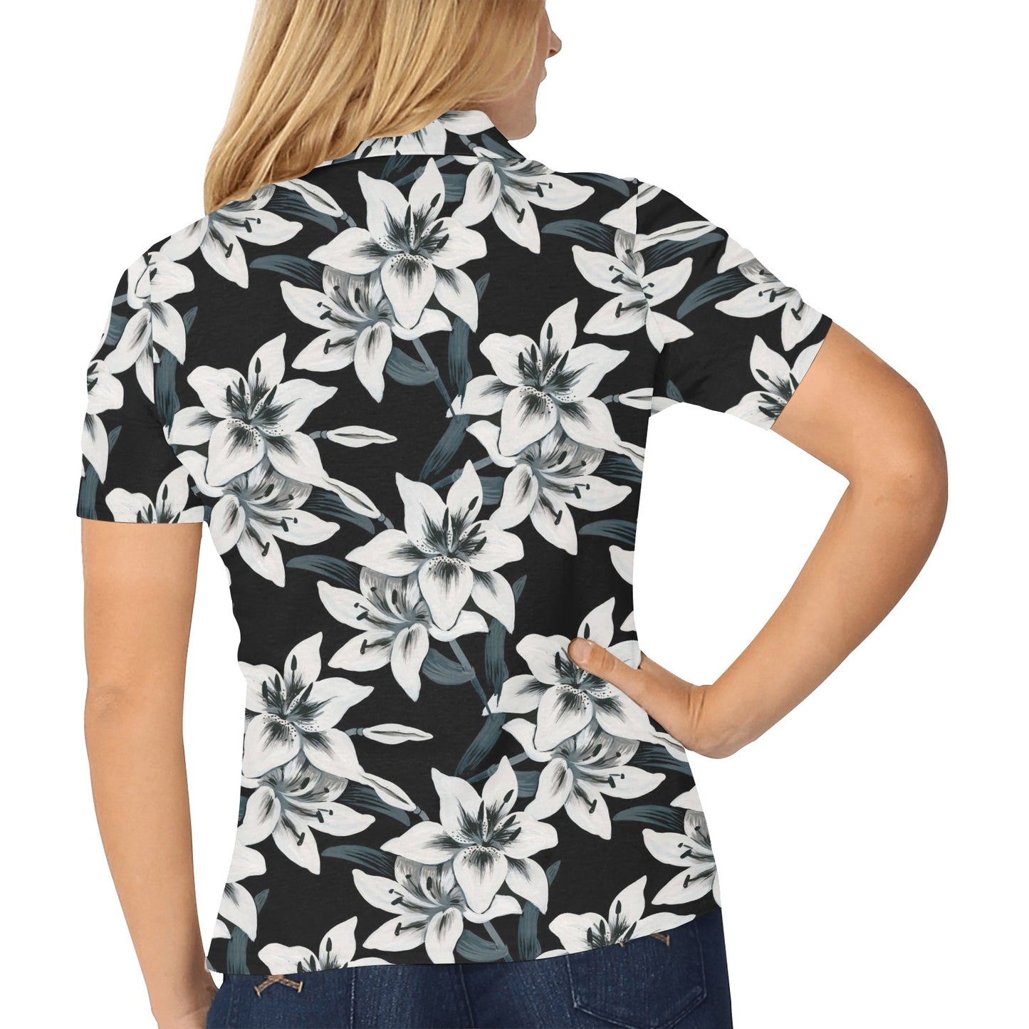 Lily Pattern Print Design 03 Women's Polo Shirt