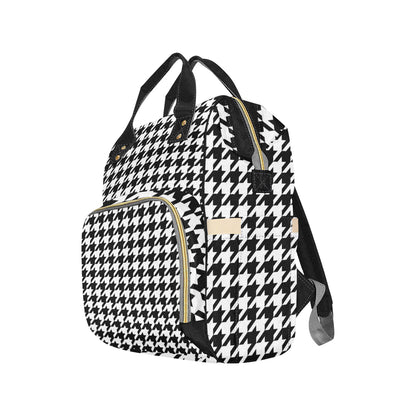 Houndstooth Black White  Pattern Print Design 05 Diaper Bag Backpack
