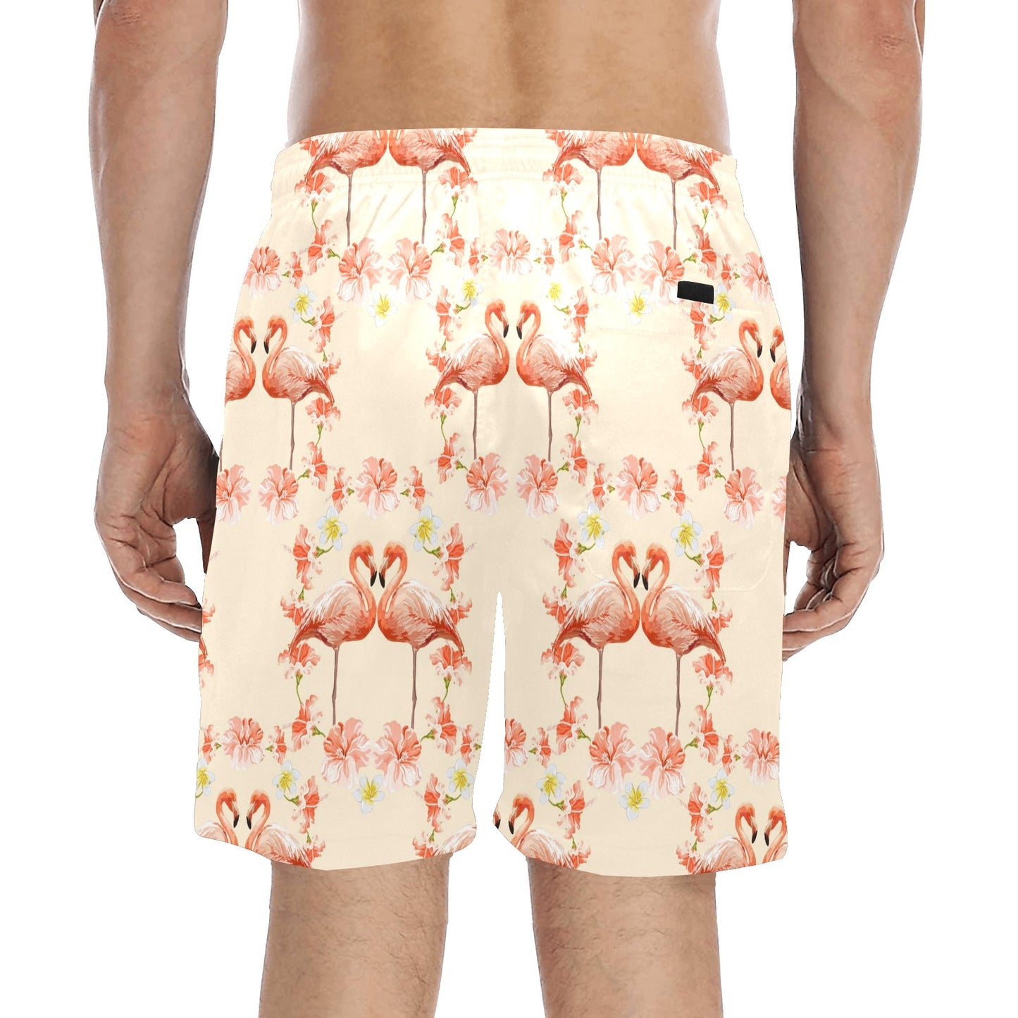 Flamingo Hibiscus Print Pattern Men's Swim Trunks Beach Shorts