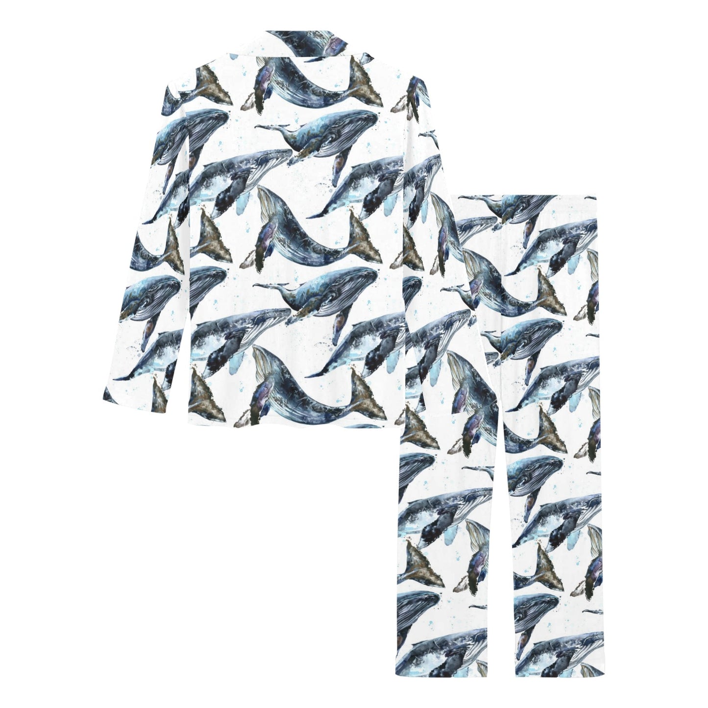 Blue Whale Pattern Print Design 03 Women's Long Pajama Set