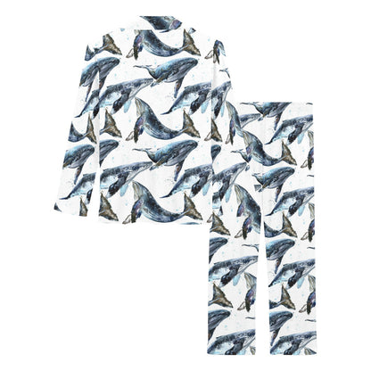 Blue Whale Pattern Print Design 03 Women's Long Pajama Set