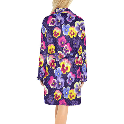 Pansy Pattern Print Design PS04 Women's Fleece Robe